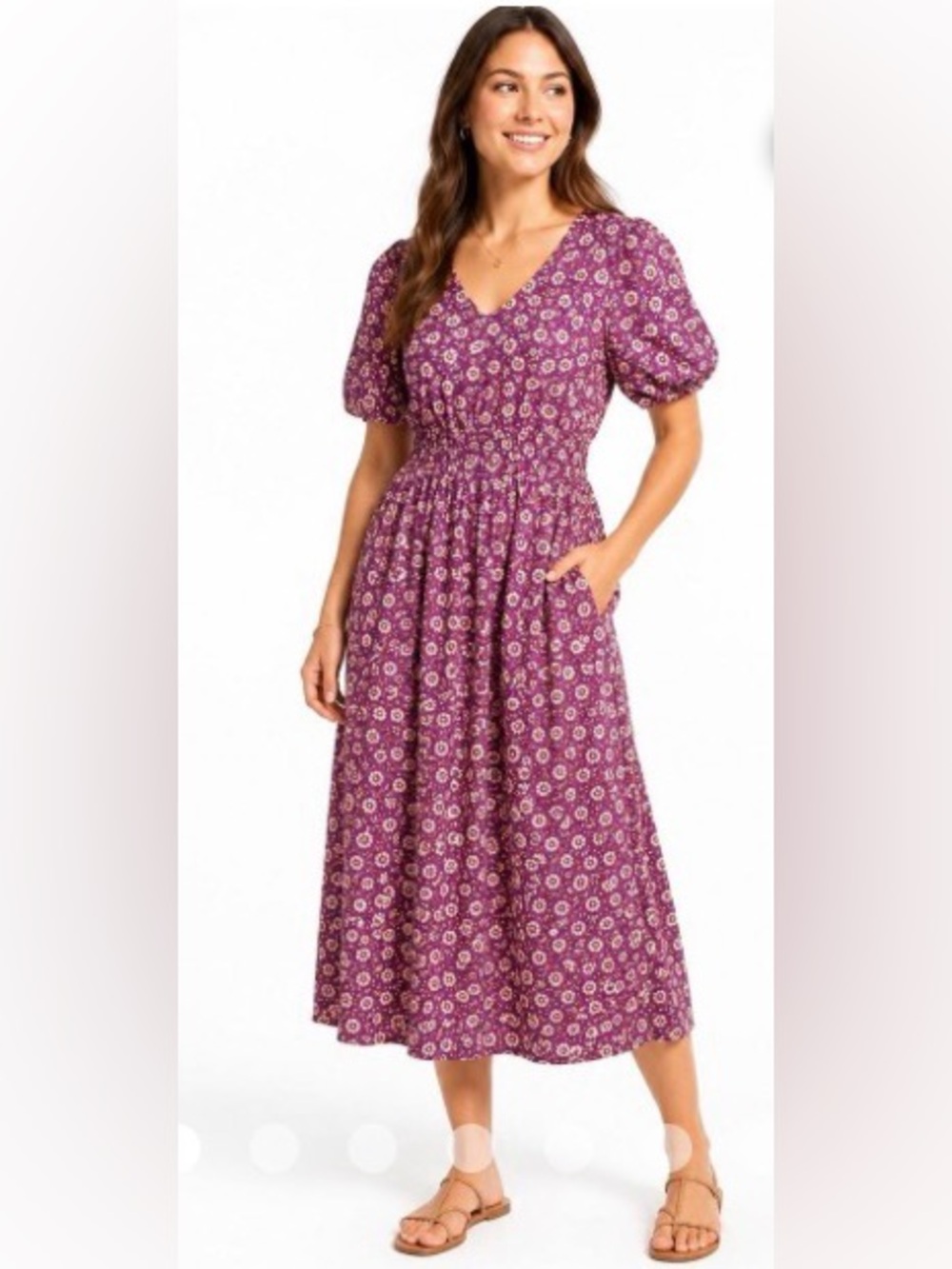 J. Crew Floral Puff-Sleeve Cotton Midi Dress